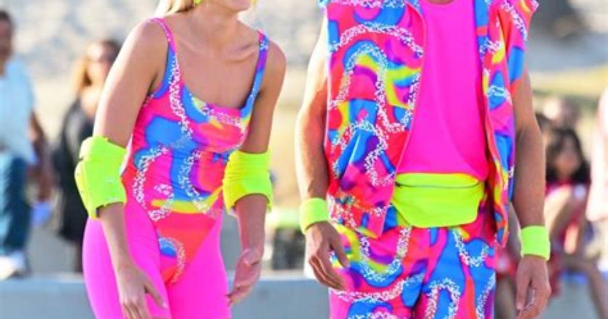 Margot Robbie and Ryan Gosling Channel '80S Neon Barbie and Ken on Rollerblades